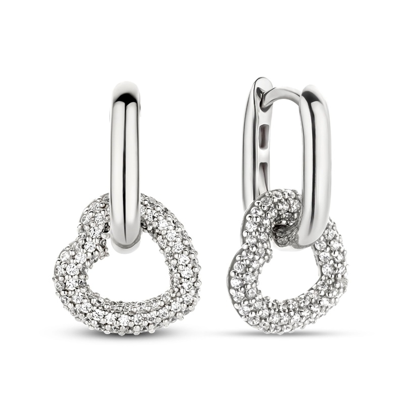 Ti Sento Pav Cubic Zirconia Heart Oval Link Drop Earrings