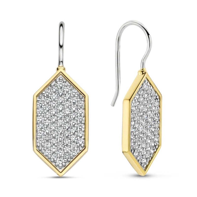 Ti Sento Yellow Gold Plated Geometric CZ Drop Earrings