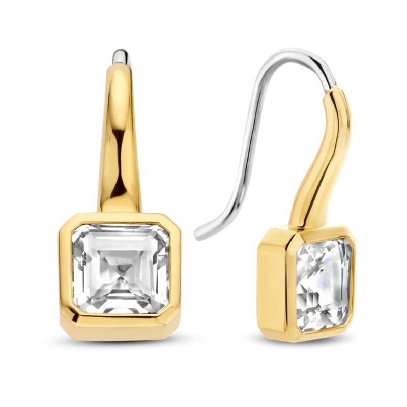 Ti Sento Yellow Gold Plated Square CZ Drop Earrings 7966ZY