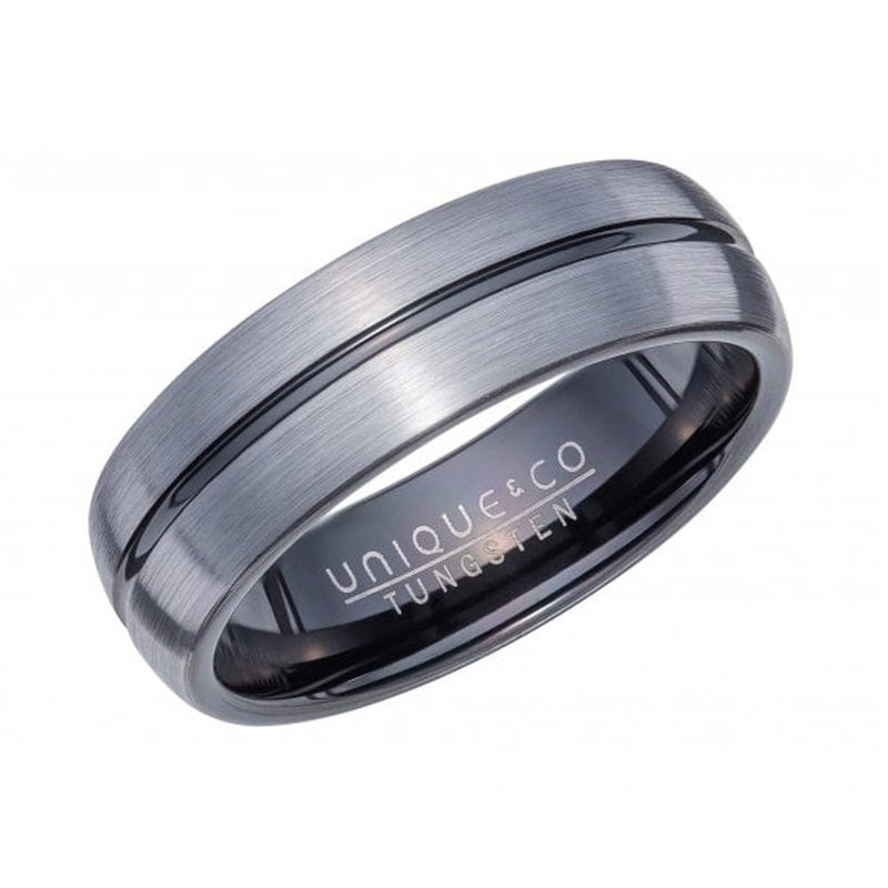 Unique Tungsten Carbide Ring with Black IP Plating 7mm