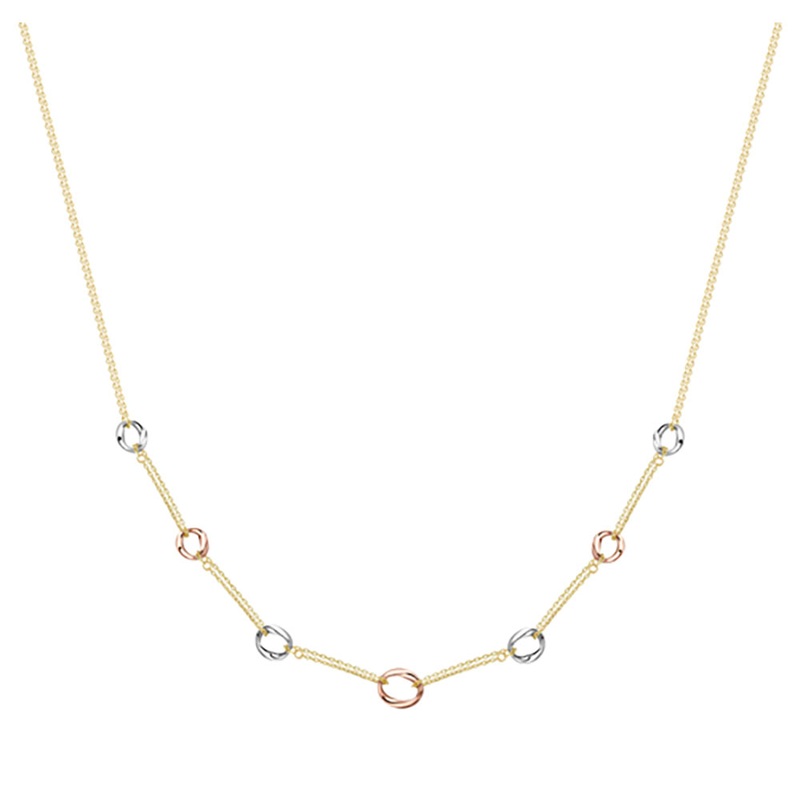 9ct Yellow, Rose and White Gold Double Strand Oval Link Necklace