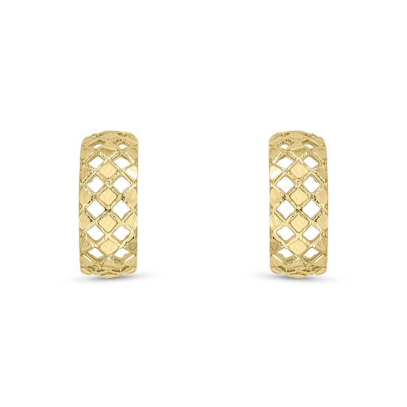 Lattice Effect 9ct Yellow Gold Half Hoop Earrings