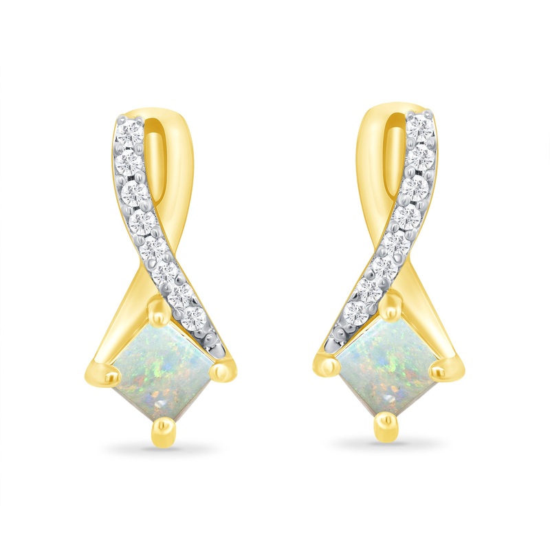 Opal and Diamond 9ct Yellow Gold Drop earrings