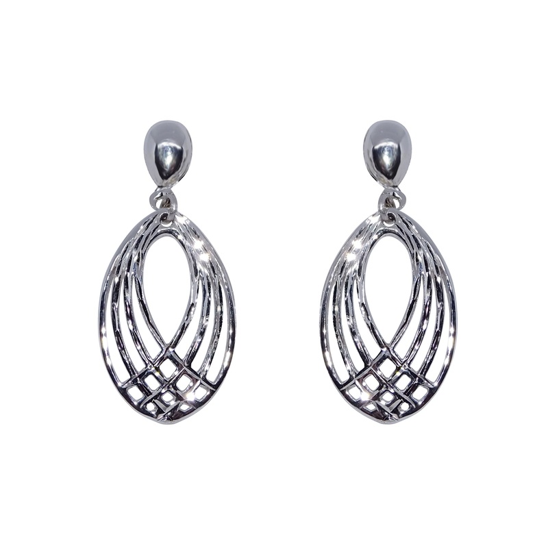 Open Marquise Pattern 9ct White Gold Drop Earrings