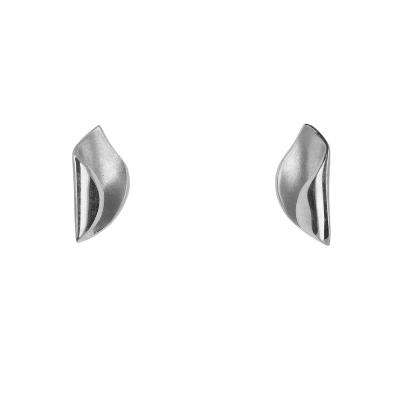 Polished and Satin Curled 9ct White Gold Stud Earrings