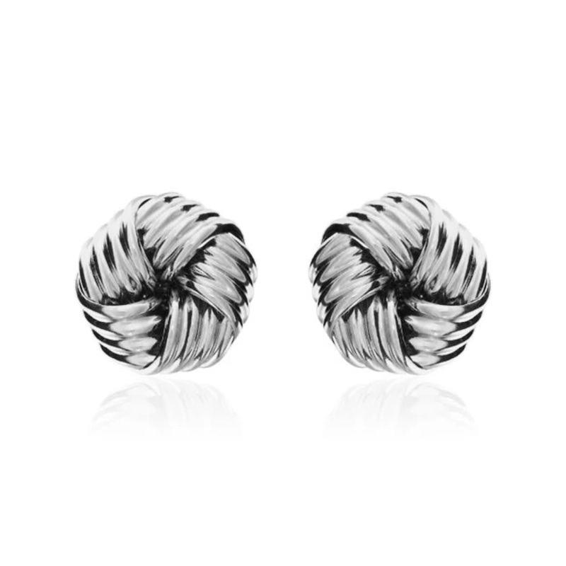 Ribbed 9ct White Gold Knot Stud Earrings