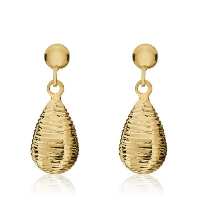 Ribbed 9ct Yellow Gold Drop Earrings