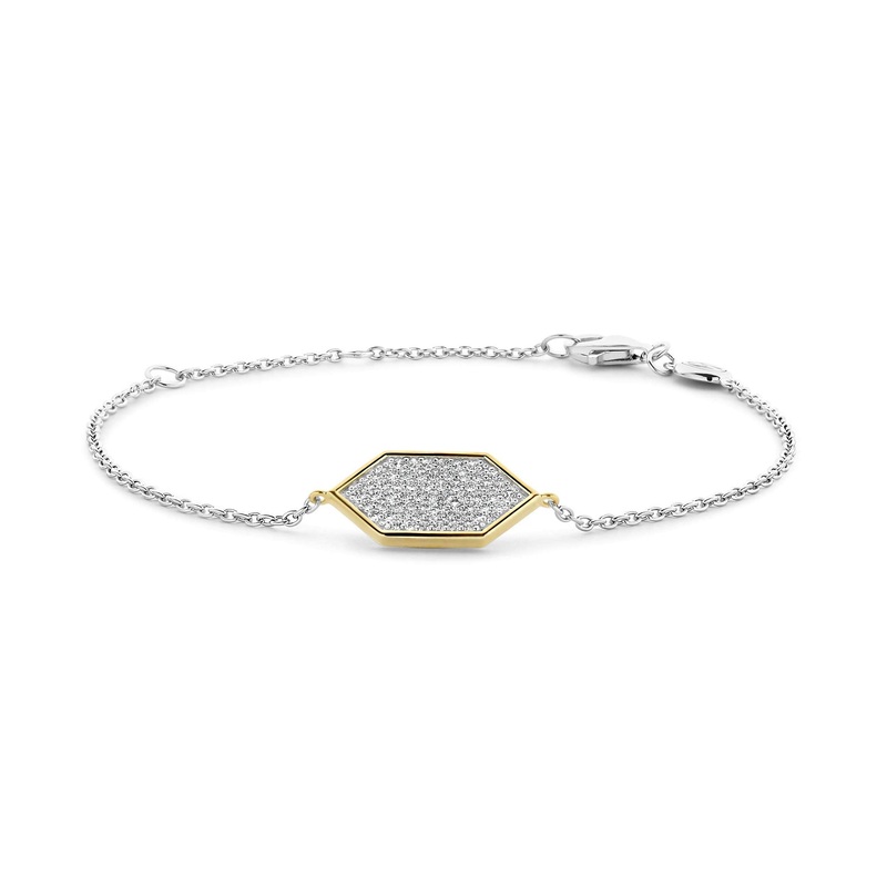 Ti Sento Yellow Gold Plated Pav Cubic Zirconia Hexagonal Bracelet
