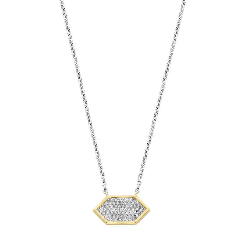 Ti Sento Yellow Gold Plated Pav Cubic Zirconia Hexagonal Necklace