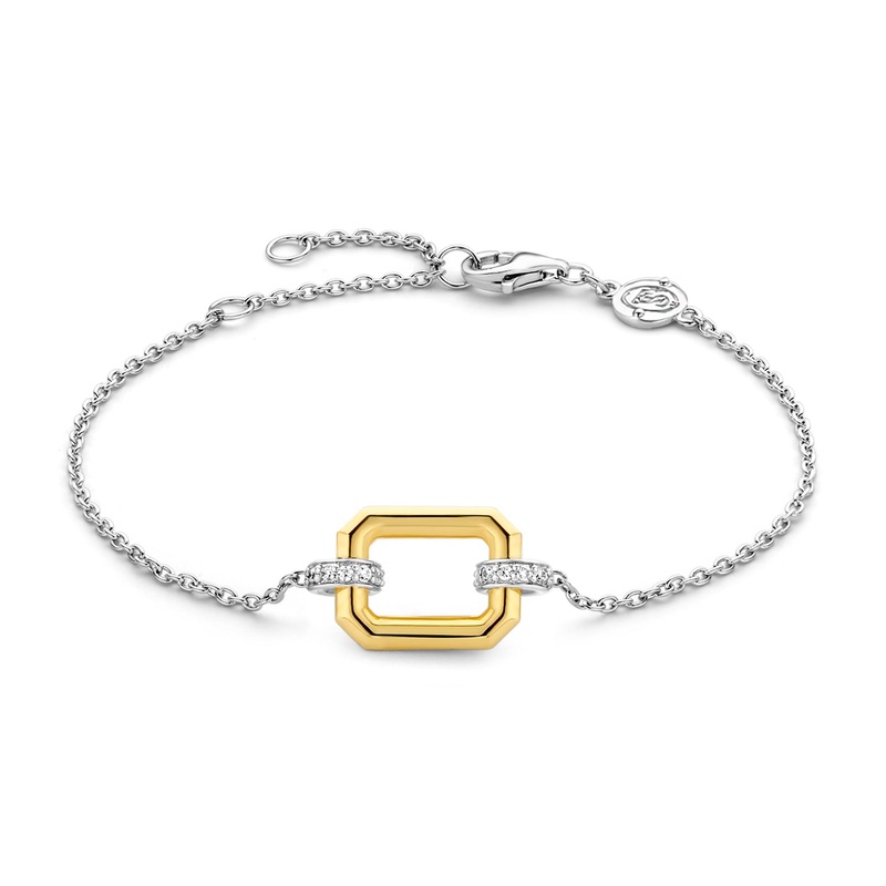 Ti Sento Yellow Gold Plated Pav Cubic Zirconia Octagonal Link Bracelet