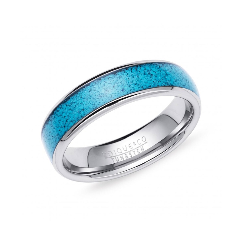 Unique Tungsten and Turquoise Inlay Ring
