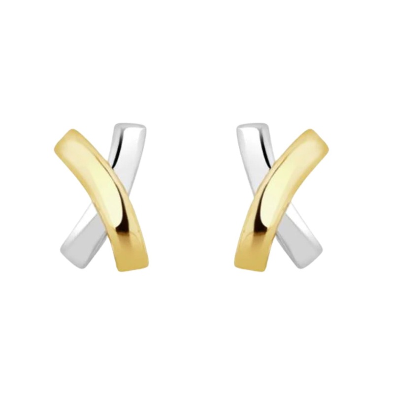 9ct Yellow and White Gold Cross Stud Earrings