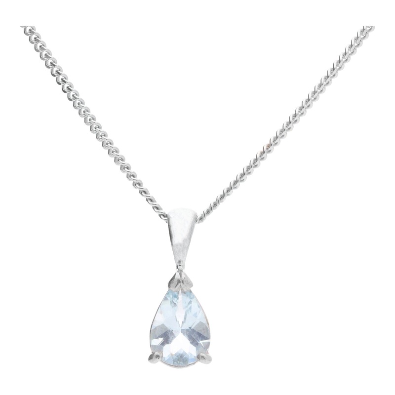 Aquamarine Pearl Shaped 9ct White Gold Pendant