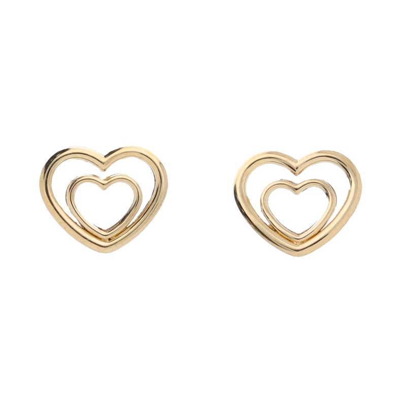Double Open Heart 9ct Yellow Gold Stud Earrings