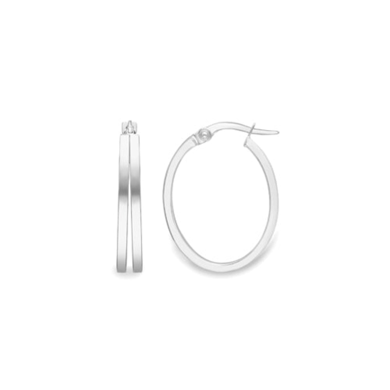 Oval 9ct White Gold Hoop Earrings