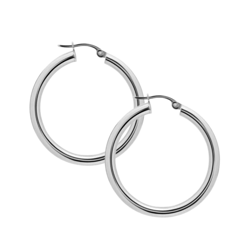 Polished 9ct White Gold Hoop Earrings