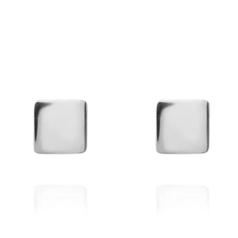 Square 9ct White Gold Stud Earrings