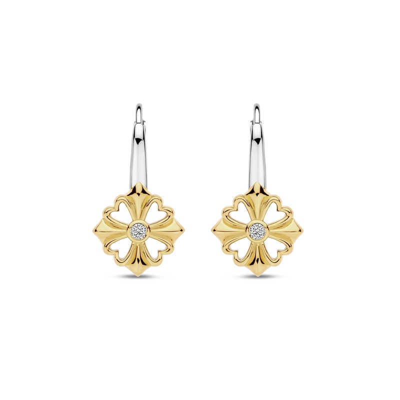 Ti Sento Yellow Gold Plated Cubic Zirconia Clover Drop Earrings 7997ZY