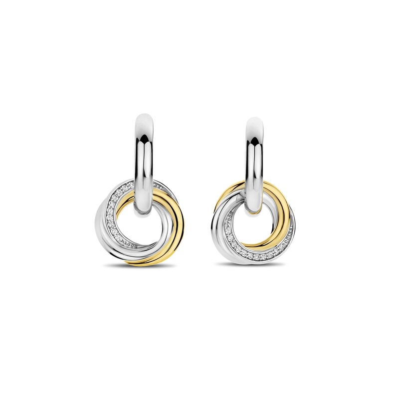 Ti Sento Yellow Gold Plated Cubic Zirconia Intertwined Circle Drop Hoop Earrings 7976ZY