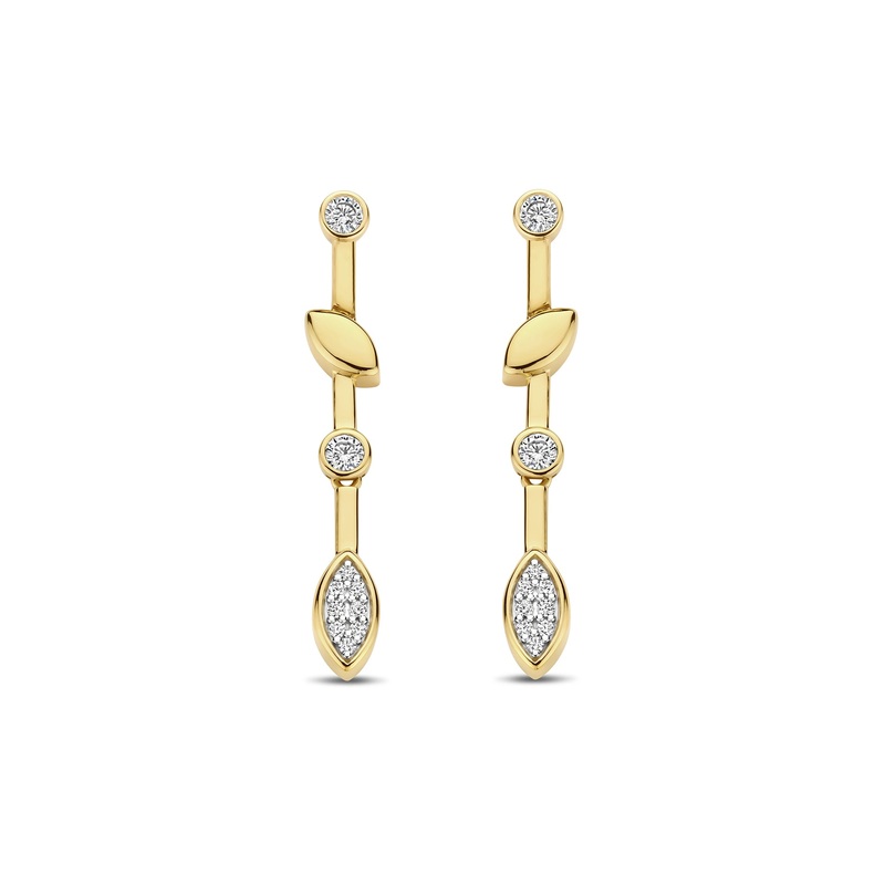 Ti Sento Yellow Gold Plated Cubic Zirconia Leaf Drop Earrings 7988ZY
