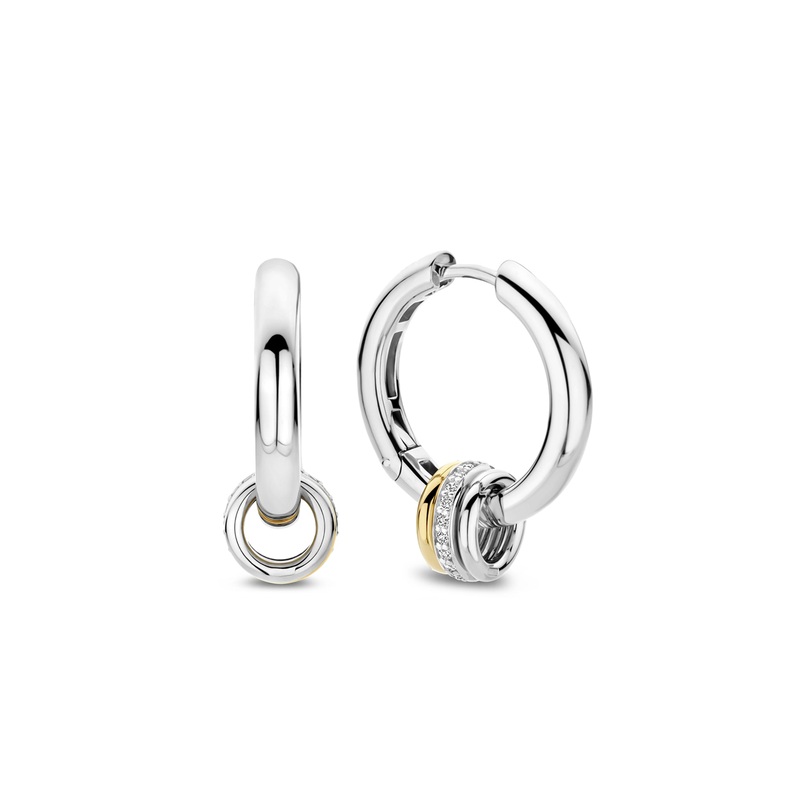 Ti Sento Yellow Gold Plated Cubic Zirconia Triple Ring Hoop Earrings 7981ZY