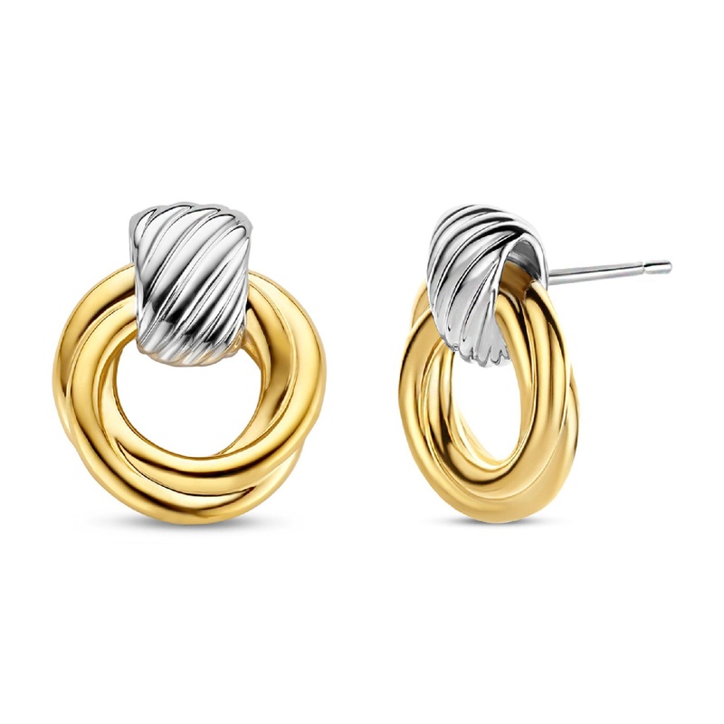 Ti Sento Yellow Gold Plated Entwined Circle Drop Earrings