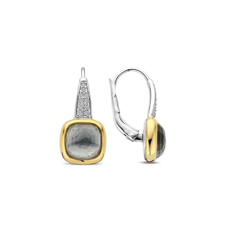 Ti Sento Yellow Gold Plated Grey Crystal and Cubic Zirconia Drop Earrings 7969BL