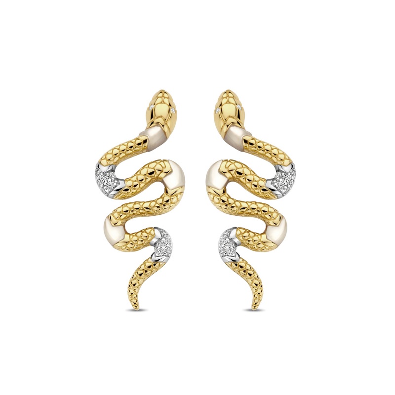 Ti Sento Yellow Gold Plated Mother of Pearl White and Cubic Zirconia Snake Drop Earrings 7827MW