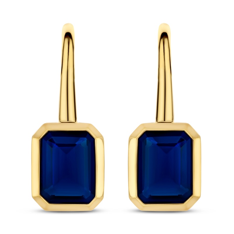Ti Sento Yellow Gold Plated Octagonal Dark Blue Cubic Zirconia Drop Earrings
