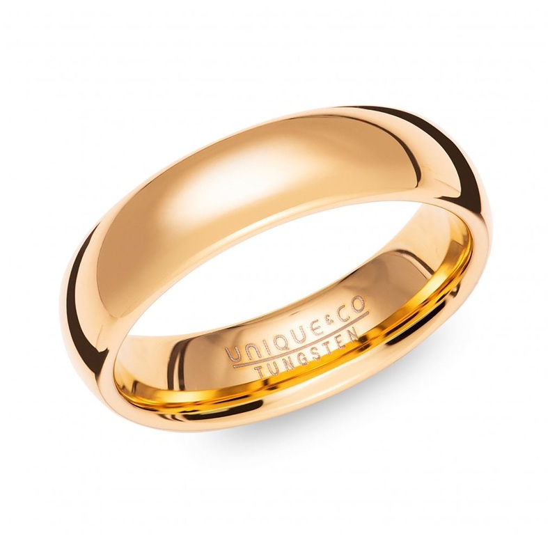 Unique Polished Yellow Gold Plated Tungsten Carbide Ring 6mm