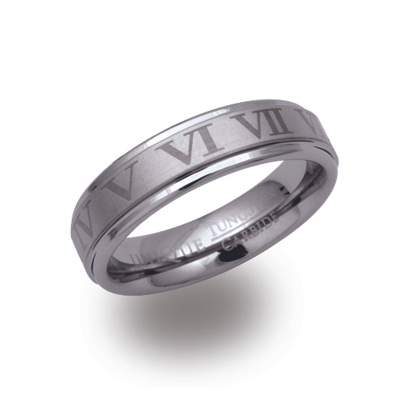 Unique Tungsten Carbide Roman Numeral Ring