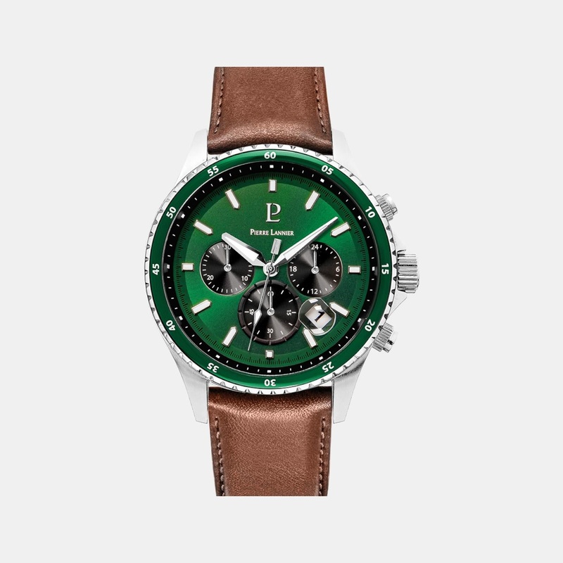 Cronos Men Quartz Green Dial Chronograph Leather Watch 227G164