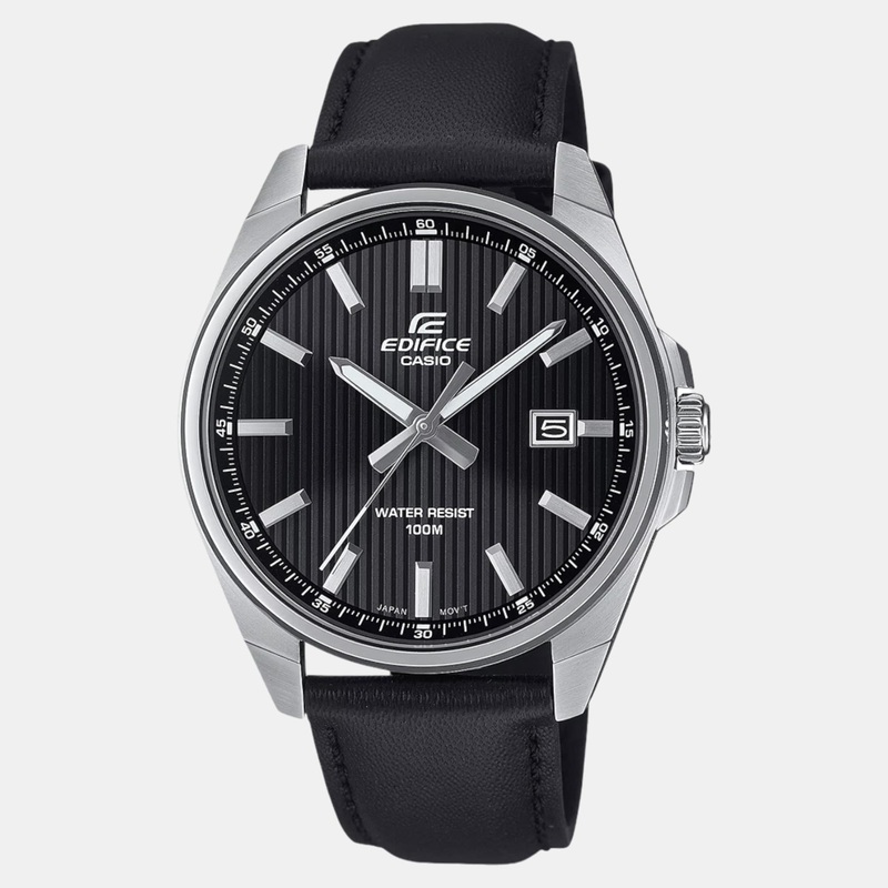 Edifice Men Quartz Black Dial Analog Leather Watch EFV-150L-1AVUDF ED621