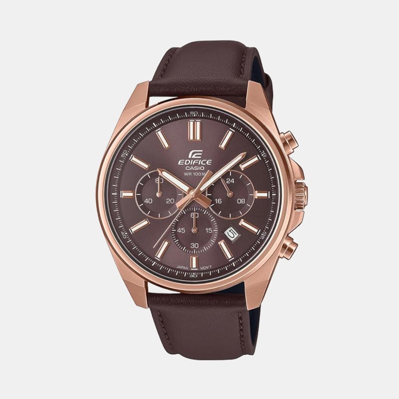 Edifice Men Quartz Brown Dial Chronograph Leather Watch EFV-650CL-5AVUDF - ED662