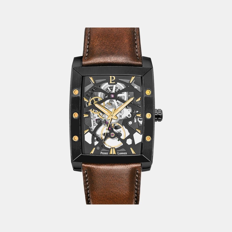 Hector Men Automatic Black Dial Analog Leather Watch 339A434