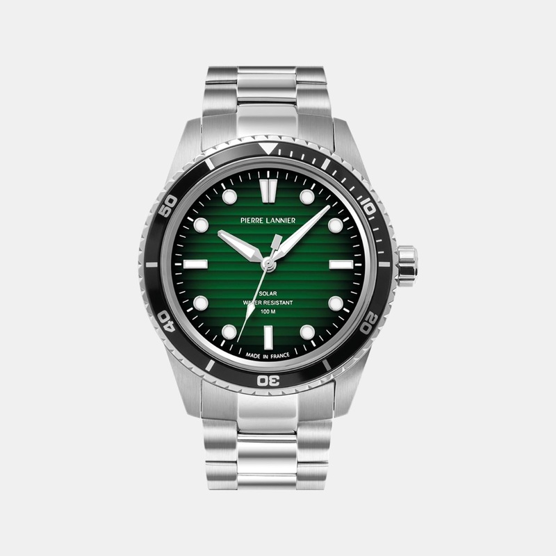 Inti Men Solar Green Dial Analog Stainless Steel Watch 244H171