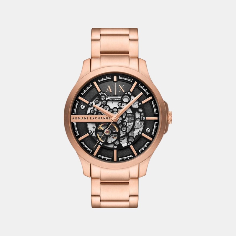 Men Automatic Black Dial Analog Stainless Steel Watch AX2456