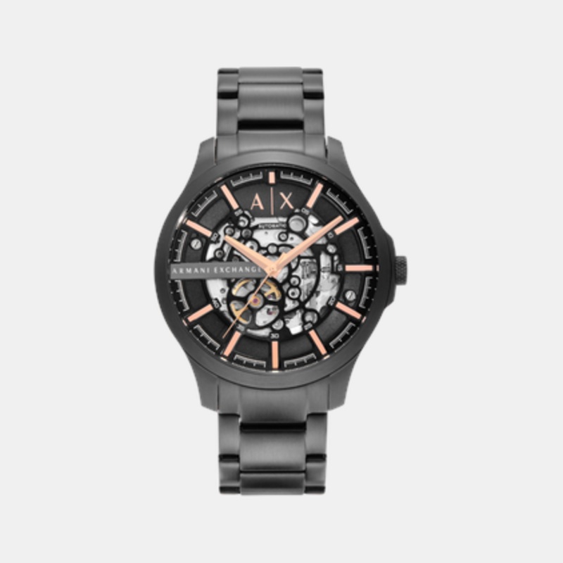 Men Automatic Black Dial Analog Stainless Steel Watch AX2458