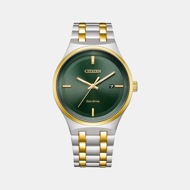 Men Eco-Drive Green Dial Stainless Steel Watch BM7654-57X