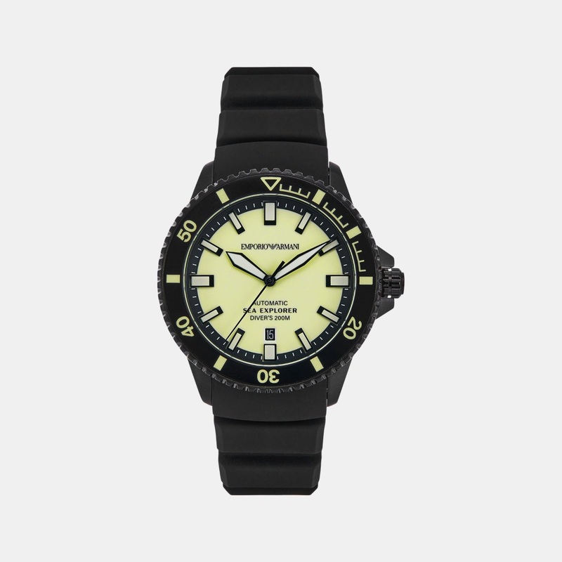 Men Mechanical Yellow Dial Analog Silicone Watch AR60085
