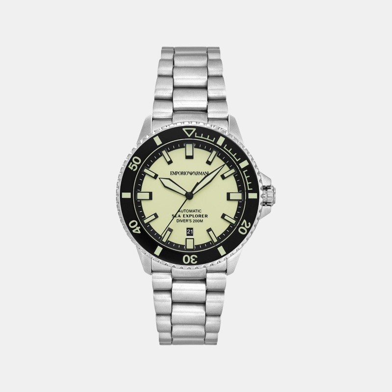 Men Mechanical Yellow Dial Analog Stainless Steel Watch AR60083