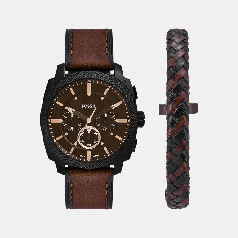 Men Quartz Black Dial Chronograph Leather Watch FS6102SET
