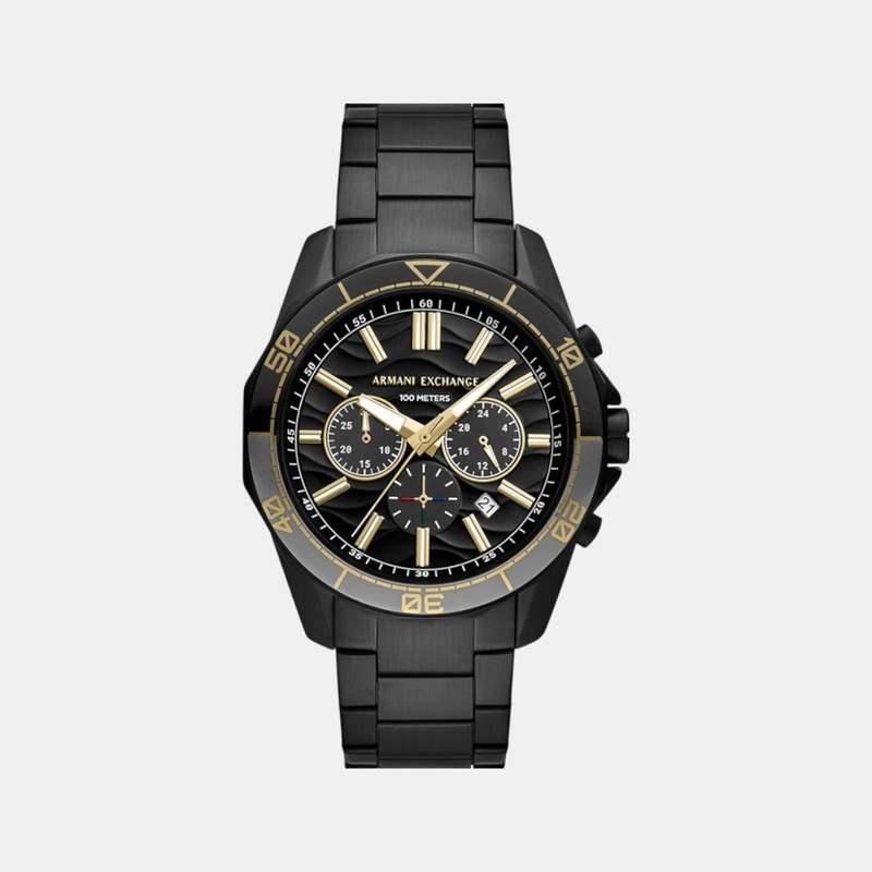 Men Quartz Black Dial Chronograph Stainless Steel Watch AX1963