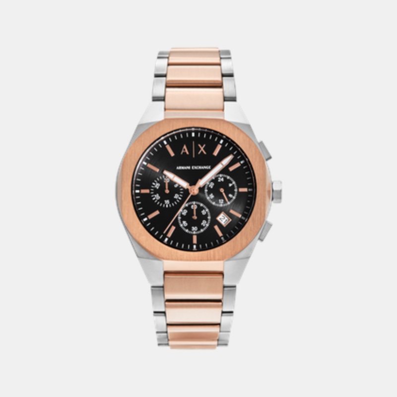 Men Quartz Black Dial Chronograph Stainless Steel Watch AX4181