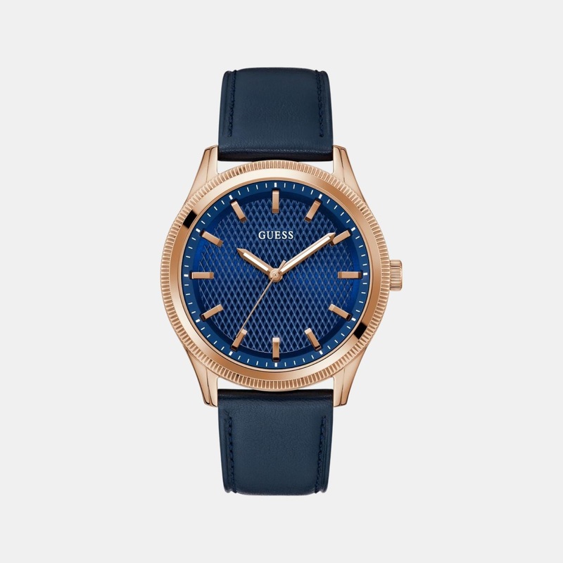 Men Quartz Blue Dial Analog Leather Watch GW0846G2
