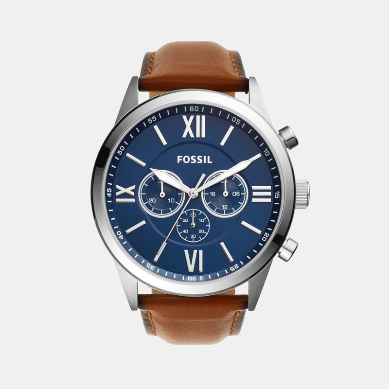 Men Quartz Blue Dial Chronograph Leather Watch BQ2125