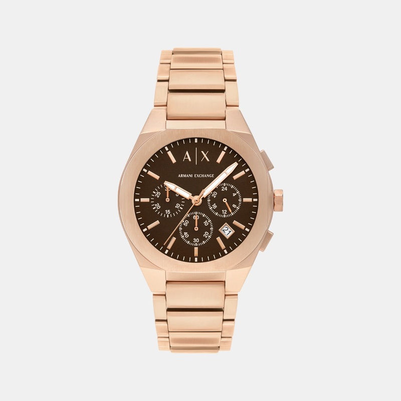 Men Quartz Brown Dial Chronograph Stainless Steel Watch AX4188