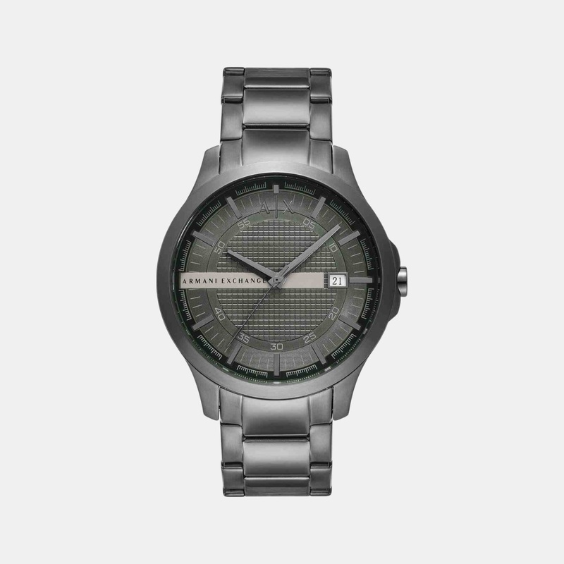 Men Quartz Date Green Dial Analog Stainless Steel Watch AX2455