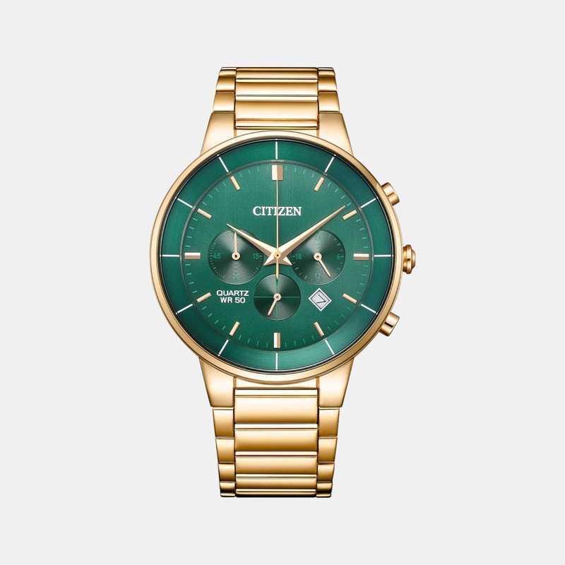 Men Quartz Green Dial Chronograph Stainless Steel Band Watch AN8223-54X