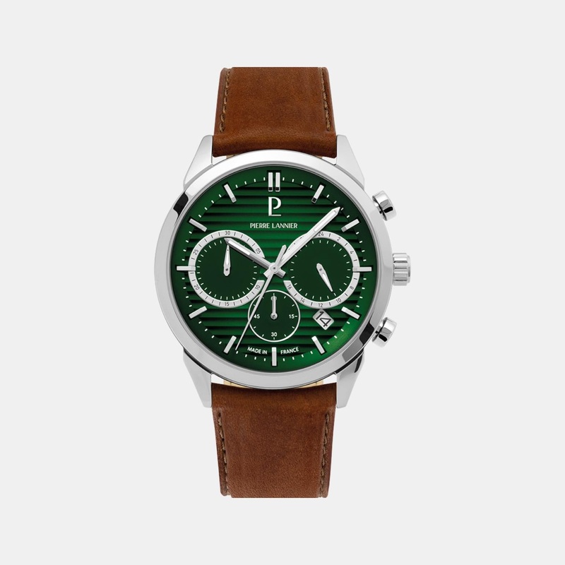 Monarck Men Quartz Green Dial Chronograph Leather Watch 232G174